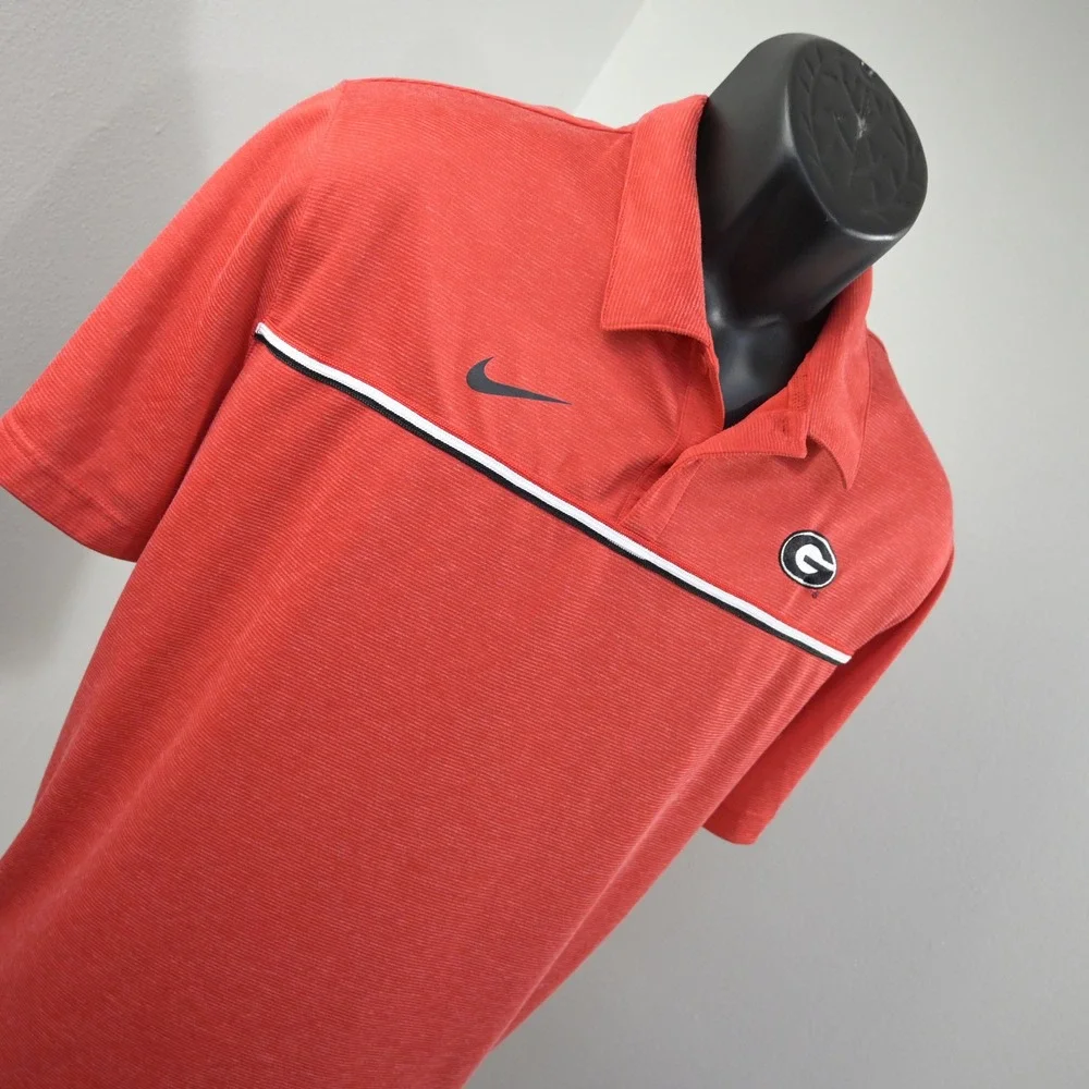 Nike Polo Shirt Mens XL Red Georgia Bulldogs NCAA On-Field Dri-Fit Striped